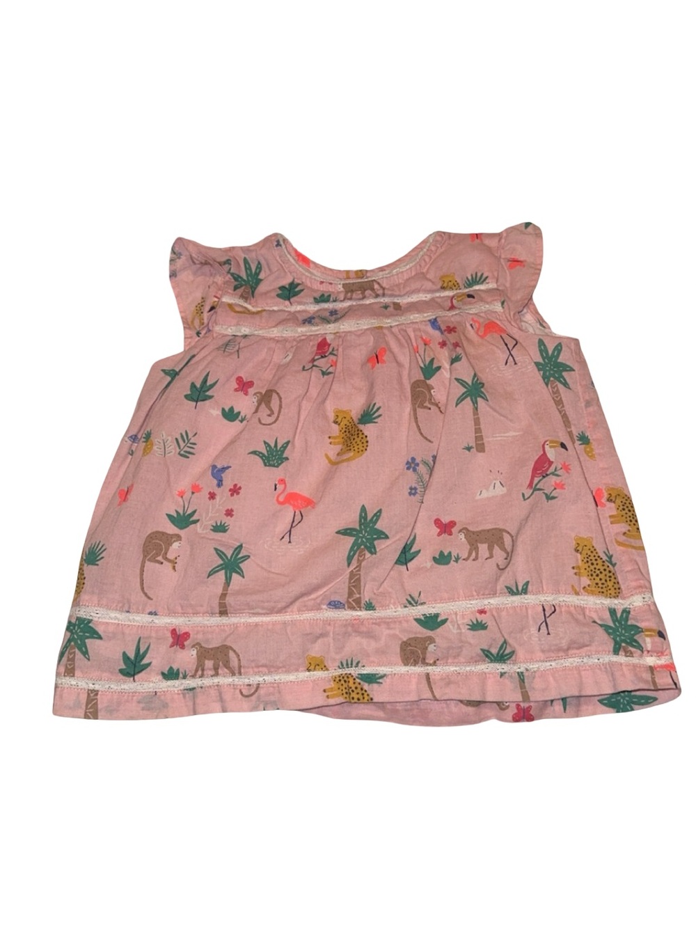 Baby Boden Pink Tropical Animal Print Ruffle Tank Top - Kids